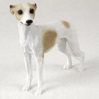 Whippet Figurine Hand Painted Statue Tan/white