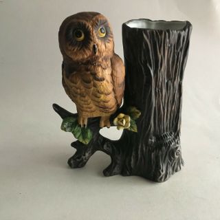 Vintage Ceramic Owl Limb Flower Vase Figurine 5.  5 " X 5 " Mid Century Modern