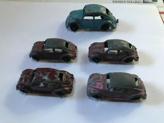 (5) Antique Vw Bug Metal Toy Cars Midgetoy & Tootsie Toy