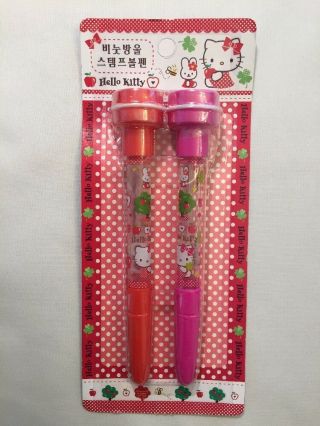 Sanrio 2010 Hello Kitty 2 Bubble Stamp Ballpoint Pens In Package