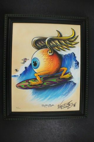 Von Franco Winged Eye Surf Signed Limited Ed.  Art On Canvas /100 Rat Fink (jb2