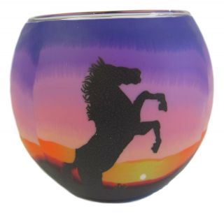 Horse Design Glowing Glass Tea - Light Candle Holder Approx 9cm High