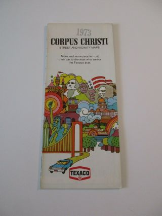 Stamped 1973 Texaco Corpus Christi Texas City Street Gas Station Road Map Box J