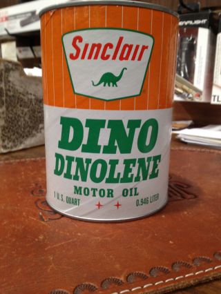 Vintage Sinclair Dino Dinolene Motor Oil Quart Can W/oil Or Emptied As Desired