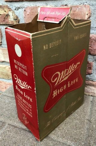 Vintage 1950’s Miller High Life Beer Cardboard Carton Box For 2x 32oz Bottles