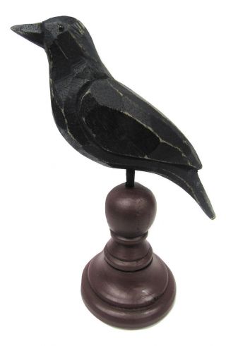 Carved Look Weathered Rustic Primitive Crow On Spindle Finial Raven Poe