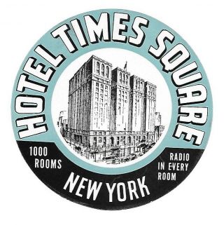 Authentic Vintage Luggage Label Hotel Times Square York City