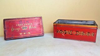 Vintage B&s East India Orange Pekoe Tea Tin One Pound 7 3/4 " X 4 1/8 " X 3 1/8 "