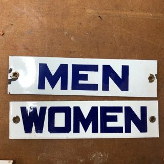 Vintage Antique Women And Men Vintageporcelain Sign Restroom Bathroom Gasstation