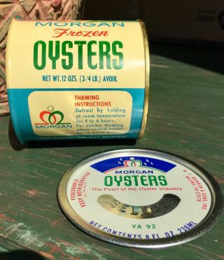Rare Vintage Morgan Brand Frozen Oysters Tin Oyster Can With Lid Collectible