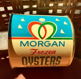RARE Vintage Morgan Brand Frozen Oysters Tin Oyster Can with Lid Collectible 2