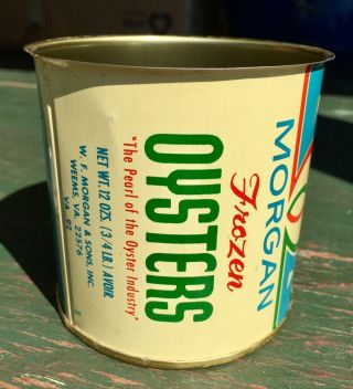 RARE Vintage Morgan Brand Frozen Oysters Tin Oyster Can with Lid Collectible 3