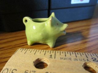 Vintage Pig Pitcher Miniature Dollhouse Mini 1.  5 " Green Ceramic Tiny Collectible