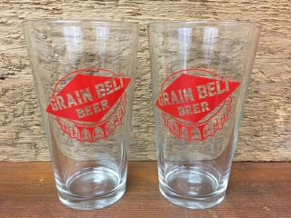Set Of 2 - Grain Belt Beer 16oz / Pint Glasses - Red Logo - Minneapolis Mn