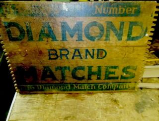 Antique Vintage Diamond Brand Matches Wood Crate Sign 1910 Advertising Store Oh