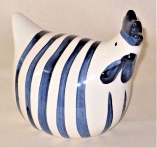 Darling Blue & White Hand Painted Ceramic Chicken Figure Farmhouse Style