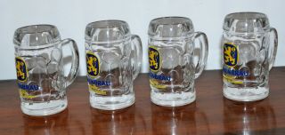 4 X Vintage Miniature Lowenbrau Beer Glasses Tankards Steins - 7cm High