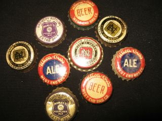 9 Vintage Beer Ale Bottle Caps Cork Lined Utica Club Narragasett Hanley