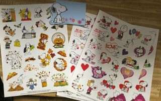 Sanrio Snoopy 3 Love Heart & 1 Autumn Lg Sticker Sheet W Flower Sticky Memo Pad