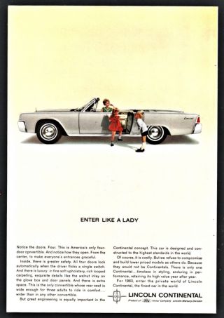 1963 Lincoln Continental White Convertible Vintage Car Photo Ad