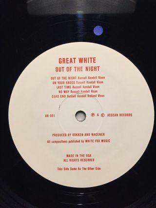 Great White Out of The Night vinyl LP 2