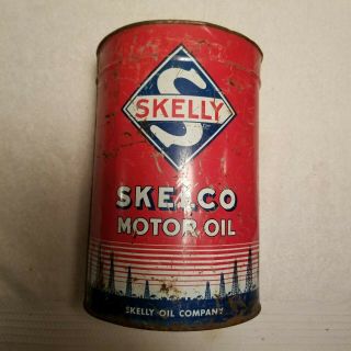 skelly skelco motor oil 5 quart tin can 2