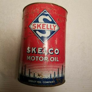 skelly skelco motor oil 5 quart tin can 5