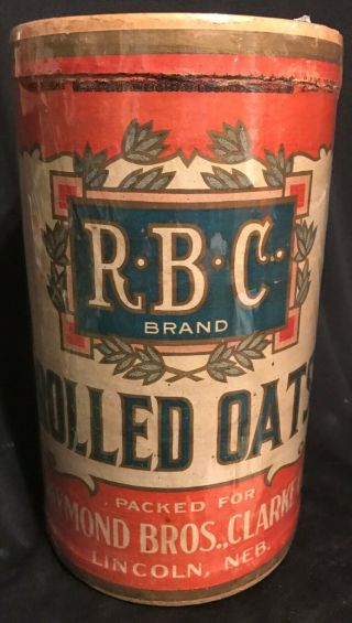 Vintage 1900s R - B - C Brand Rolled Oats Container 3LB Box Fall Colors Oldie 3