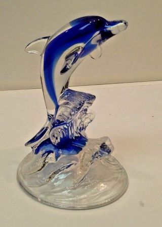 Rare Cristal D’arques 24 Lead Crystal Dolphin In Waves Blue Glass Figurine