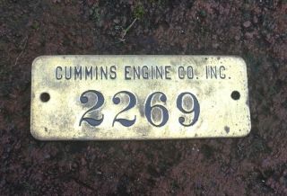 Vintage Cummins Engine Co Brass Metal Tag 2269 Industrial Jewelry Dodge Diesel