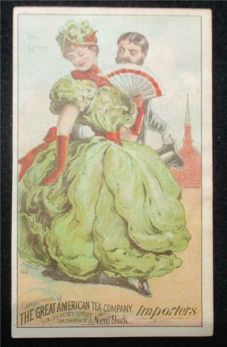 Vintage Advertising Trade Card - " Oh Let - Us " - Vegetable People - Amer.  Tea Co.