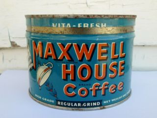Vintage 1942 Maxwell House Coffee Tin Can Canadian Tin General Foods Toronto