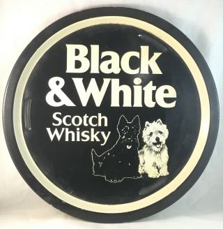 Vintage Black & White Scotch Whisky Scotty Dogs Advertising Tin Drink Tray