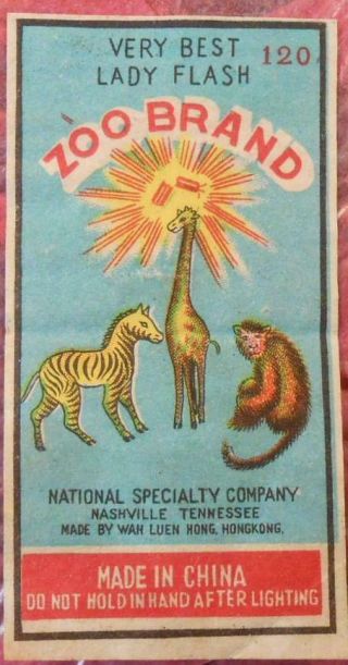 Vintage Firecracker Pack Label - Zoo Brand 120 Lady Flash - Nashville,  Tn
