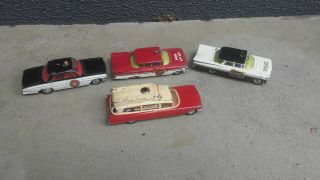 FOUR 60 ' s CORGI Diecast TOY CARS Fire Chief,  Police,  Ambulance Chevy Pontiac etc 2