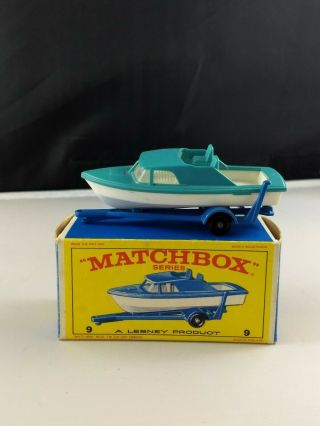 60s Vintage Lesney Matchbox 9 Cabin Cruiser Boat & Trailer Box England