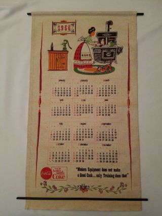 1966 Coca Cola Linen Hanging Wall Calendar.  Hard To Find