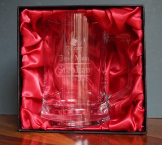 Tankard Mug Glass Pint Engraved - Luxury Gift Box Red Or Blue