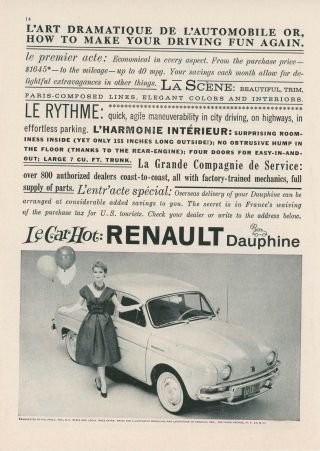 1959 Renault Dauphine Auto Ad Le Car Hot France French Vintage Retro Classic