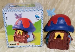 Blue And Red Smurf Cottage House With Butterfly Box Schleich Pvc