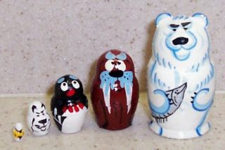 Polar Bear (walrus; Penguin. ) Russian Mini Nesting Doll 5 Pc / 1.  5 In