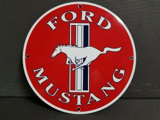Vintage Ford Mustang Porcelain Sign Auto Car Dealer Service Gasoline Oil Gas Ad