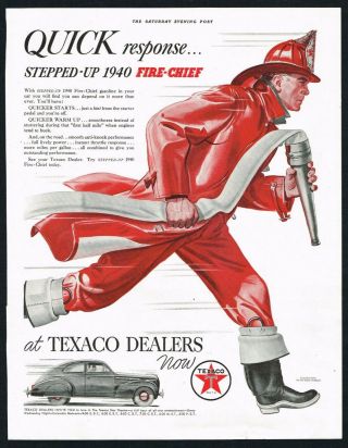 Texaco Fire - Chief Ad Fireman Gas Advert 1940 Vintage Print Ad Retro