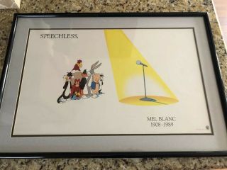 Looney Tunes “speechless” Framed Bugs Bunny Print Tribute Mel Blanc 1908 - 1989