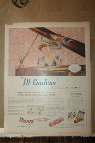 1945 Paper Ad Hildegarde Loretta Sell Songstress Trims Wallpaper Mickey Mouse