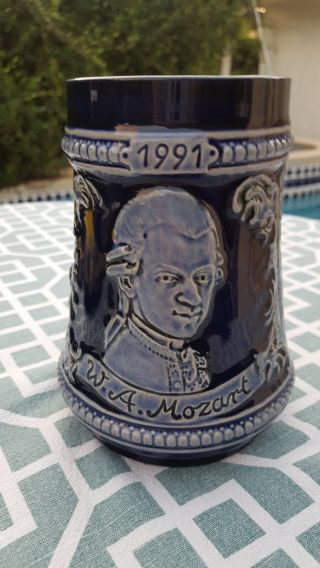 Vintage 1991 W.  A.  Mozart West German Sculpted Mr Beer Stein Mug