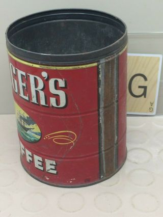 Vintage FOLGERS COFFEE Tin CAN Ships Lid Mountain Grown Key wind 2