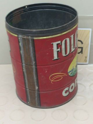 Vintage FOLGERS COFFEE Tin CAN Ships Lid Mountain Grown Key wind 3