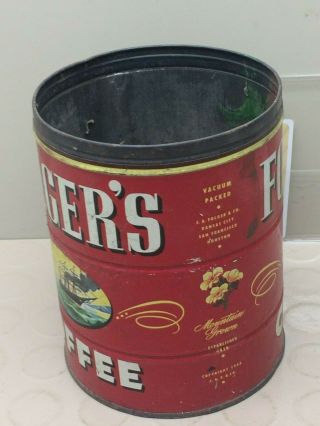 Vintage FOLGERS COFFEE Tin CAN Ships Lid Mountain Grown Key wind 5