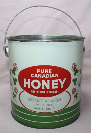 Vintage - Pure Canadian Honey - Burnet Apiaries 8 Lbs - Roland Man.  - Tin / Can